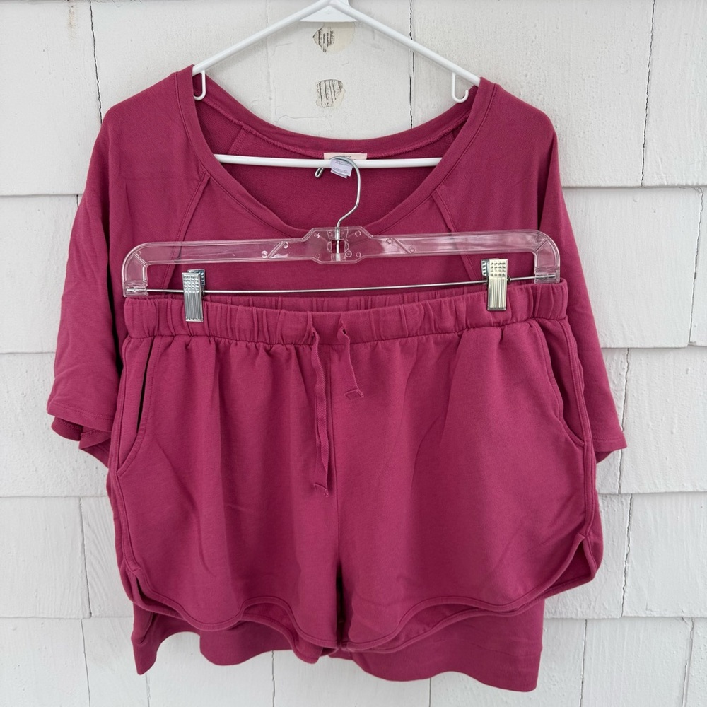 Eberjey Pima Cotton Blend Short Sleeve Shorts Pajama Set Raspberry Pink size XL